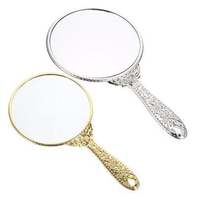 Angoily 2pcs Vintage Handheld Mirror Retro Cosmetic Mirror Ergonomic Handle Portable Makeup for Daily Use and Travel High Definition Reflection Rose Flower Design Silver and Gold