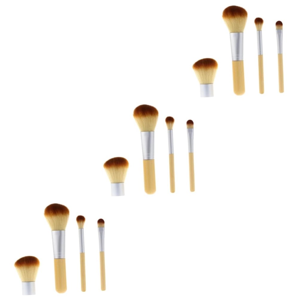 Angoily 3sets Cosmetics Brush Set Bamboo Handle Nylon Bristles Foundation Blush Eyeshadow Brush Kit Ideal for 4pcs*3