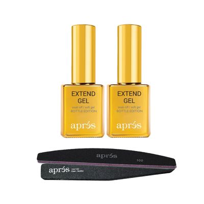 APRS Apres Extend Gel 2-Pack with Curved Nail File and Nail Buffer - Gel-X Nail Care Set