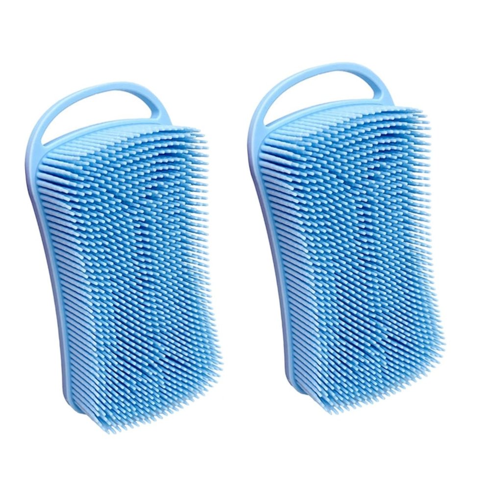 Angoily 2pcs Body Scrub Brush for Shower Silicone Bathing Brush Double-Sided Bath Exfoliating Scrubber Comfortable Handle
