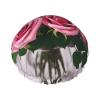 Pink Roses Print Shower Cap, Bath Shower Caps for Women Long Hair, Double Layer Waterproof Bathing Shower Hat view 1
