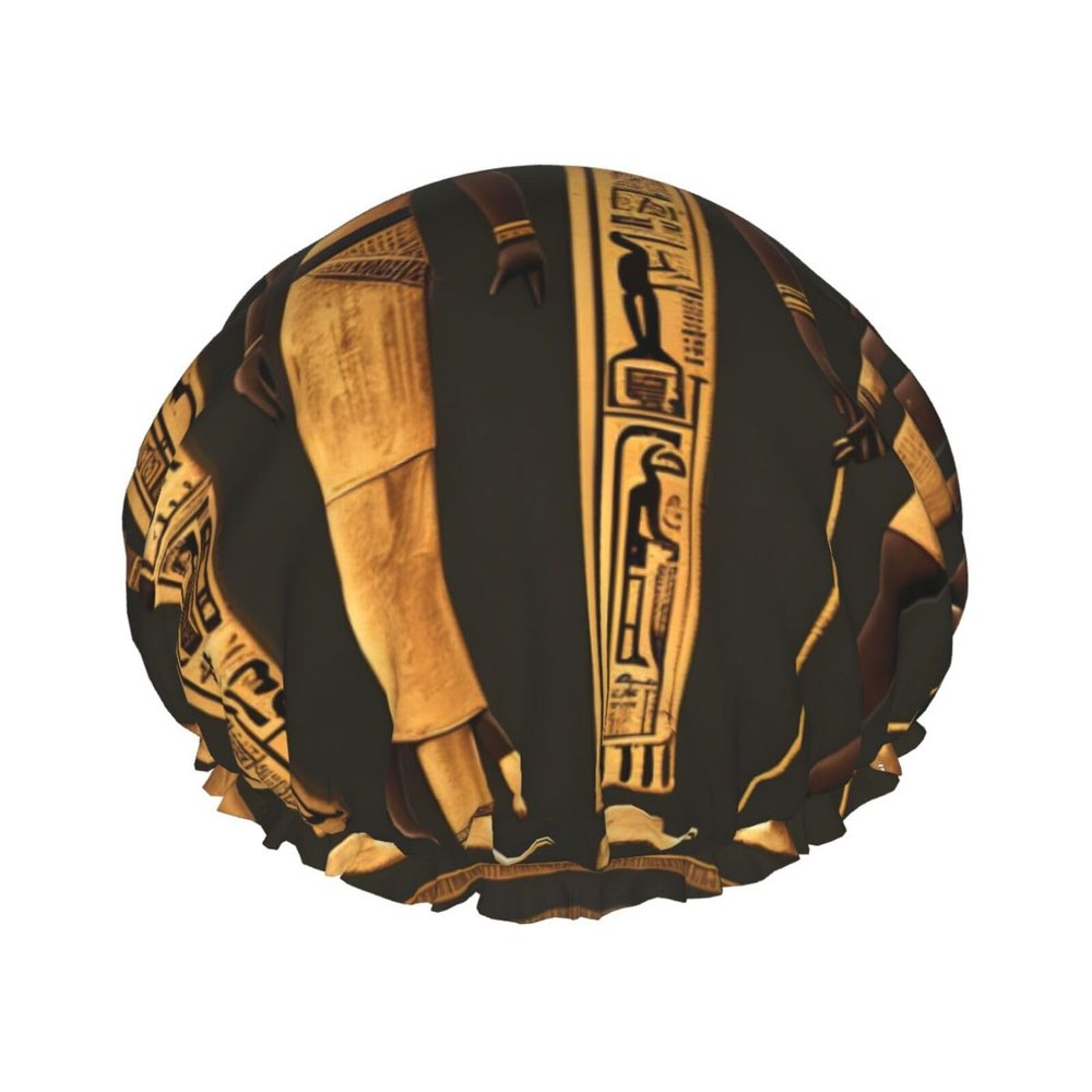 Ancient Egyptian Hieroglyph Print Shower Cap, Bath Shower Caps for Women Long Hair, Double Layer Waterproof Bathing Shower Hat