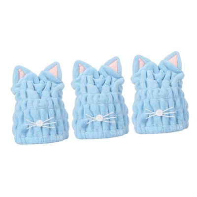 Angoily 3pcs Hair Drying Towel Ultra Soft Velvet Fast Dry Thicken Blue Hair Cap Shower Cap for Hair Care