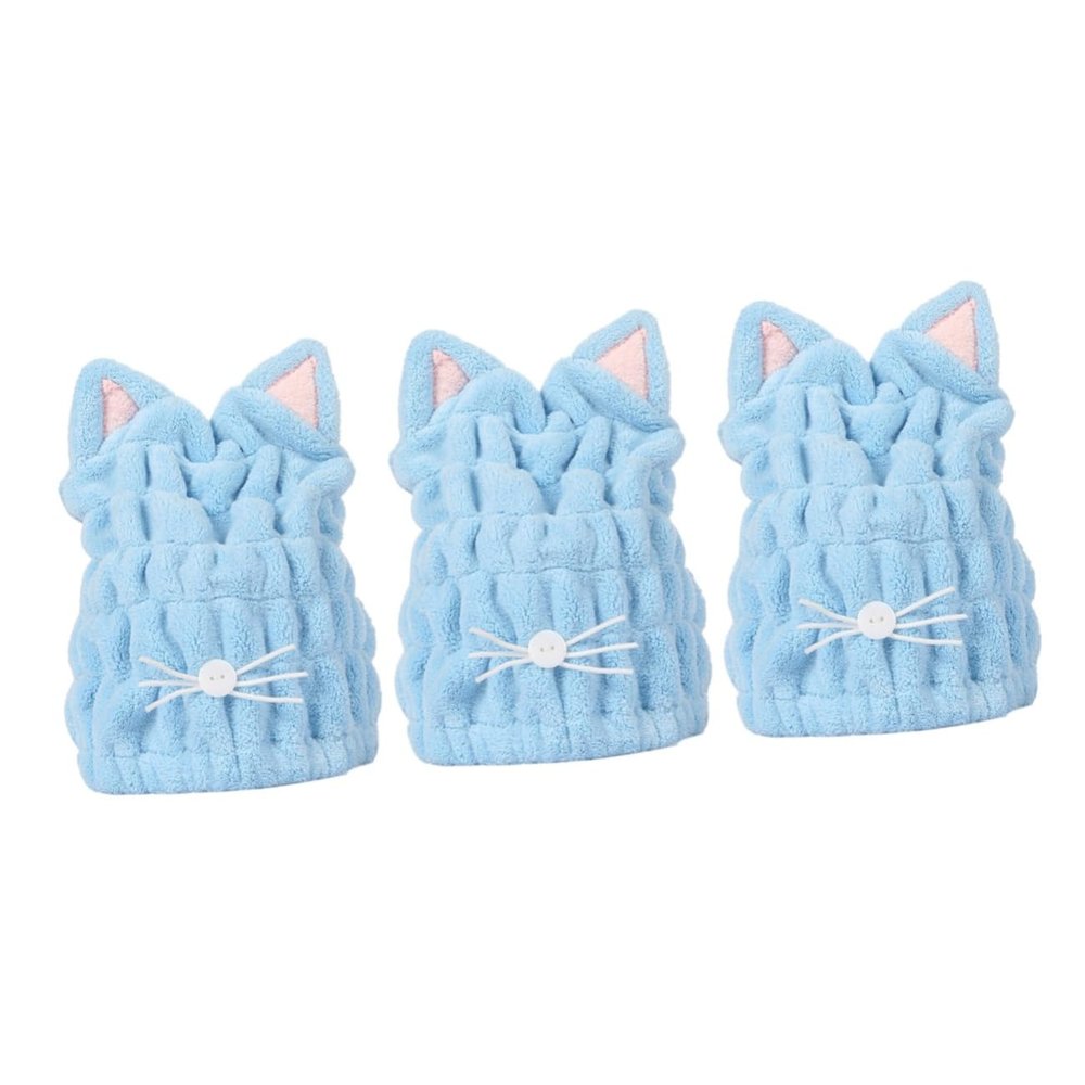 Angoily 3pcs Hair Drying Towel Ultra Soft Velvet Fast Dry Thicken Blue Hair Cap Shower Cap for Hair Care