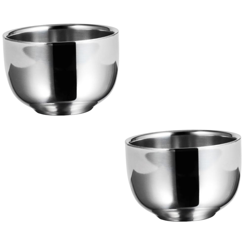 Angoily 2pcs Stainless Steel Shaving Foam Bowl for Men Beard Bubble Bowl Brush Holder Compact Travel Accessory