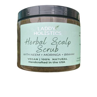 Exfoliating Scalp Scrub with Neem, Moringa, Aloe Vera, Rosemary, Peppermint, Fenugreek, Brahmi, Jojoba Oil and Vitamin E Oil - Laddy Holistics