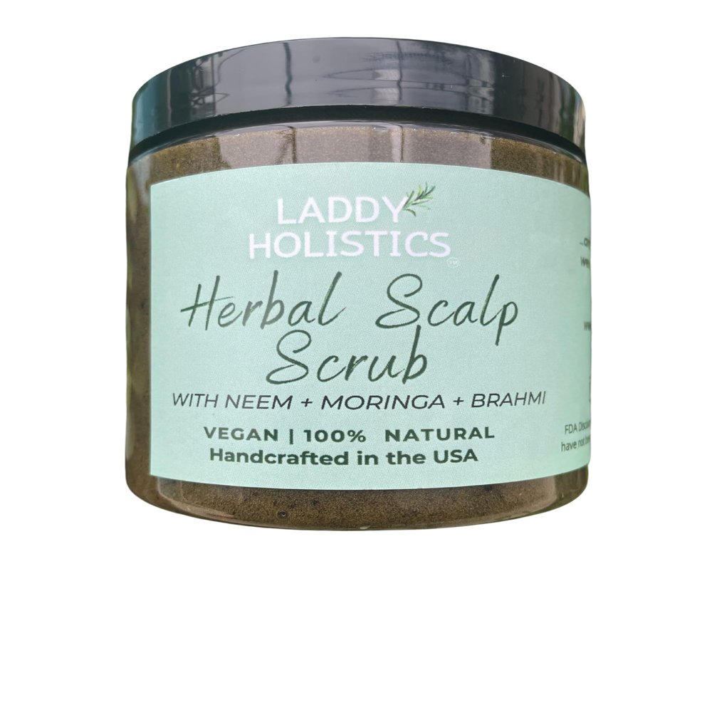 Exfoliating Scalp Scrub with Neem, Moringa, Aloe Vera, Rosemary, Peppermint, Fenugreek, Brahmi, Jojoba Oil and Vitamin E Oil - Laddy Holistics