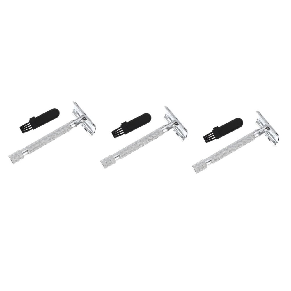 Angoily 3pcs Manual Safety for Men Ergonomic Handle Design for Close Shaving for Skin Double Brush Included