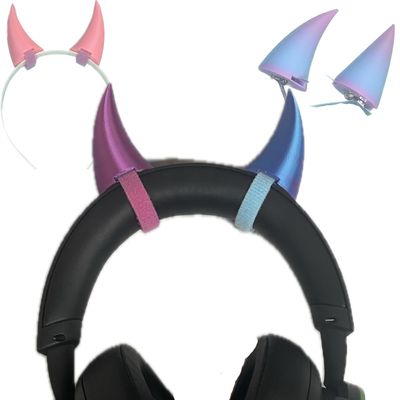 2x Demon horns for Headset/Cosplay - Made In USA - 20 Colors (Dual Lblue/Pink)