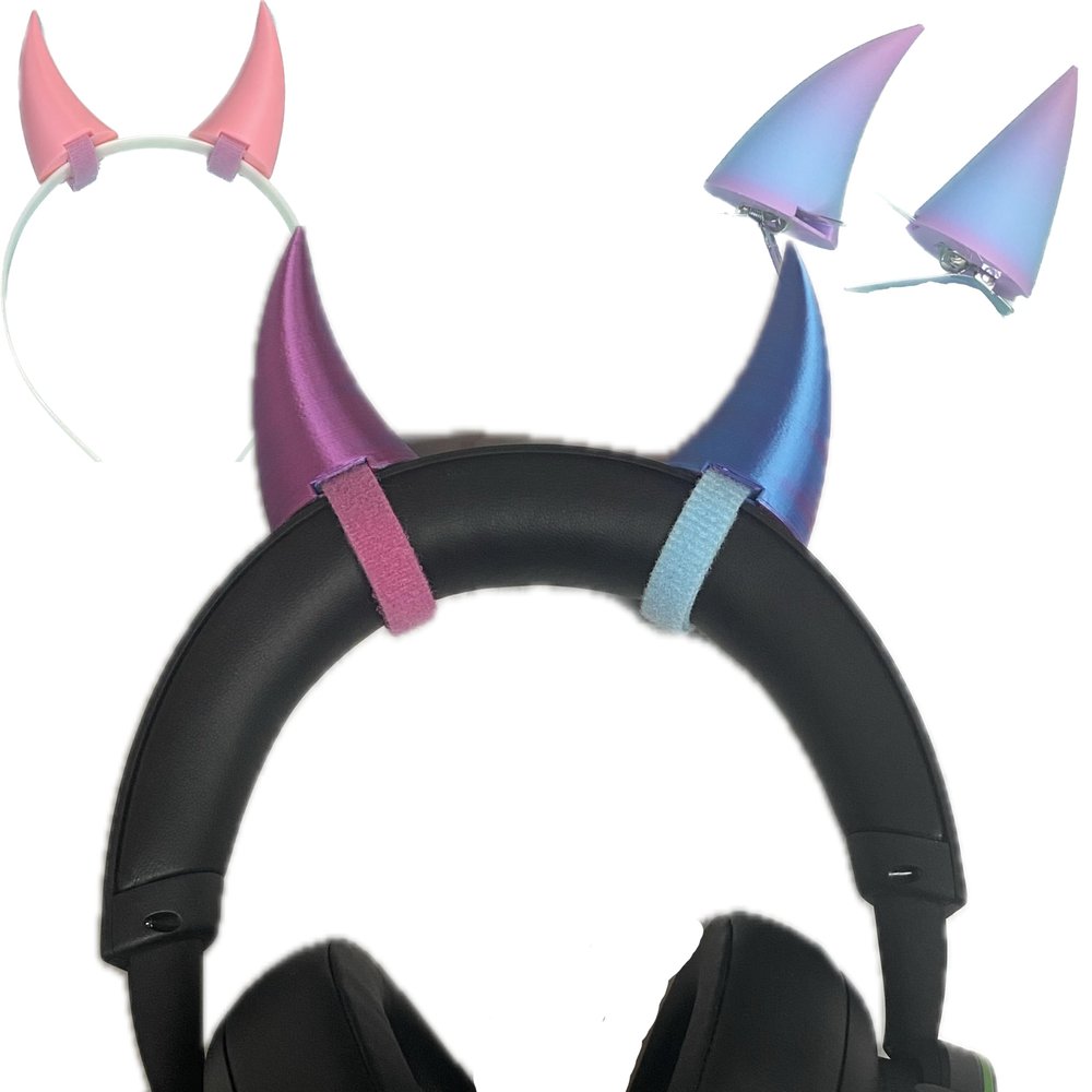 2x Demon horns for Headset/Cosplay - Made In USA - 20 Colors (Dual Lblue/Pink)