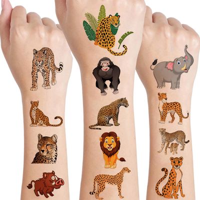 12 Sheets Jungle Animal Temporary Tattoos Stickers, Cheetah Birthday Party Supplies Jungle Theme Party Favors Gifts Safari Birthday Decorations Fake Tattoos Stickers Jungle Themed Goody Bag Stuffers