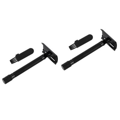 Angoily 2pcs Manual Beard Shaver Comfortable Handle Safety Razor Double Edge Blade Facial Razor