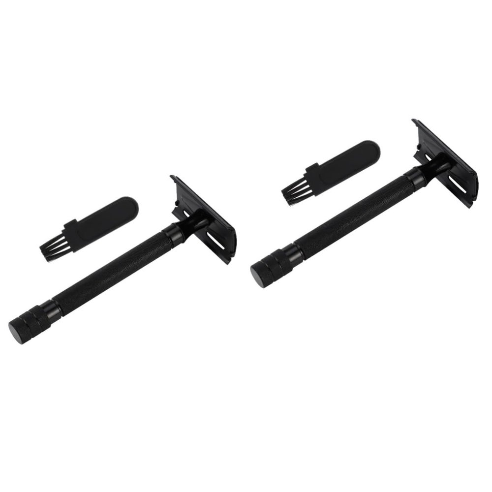Angoily 2pcs Manual Beard Shaver Comfortable Handle Safety Razor Double Edge Blade Facial Razor