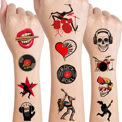 12 Sheets Born To Rock Rock N Roll Temporary Tattoos, Music Band Born To Rock Birthday Party Supplies Decorations Rockstar Guitar Music Party Favors Fake Tattoos Stickers Goodie Bag Fillers