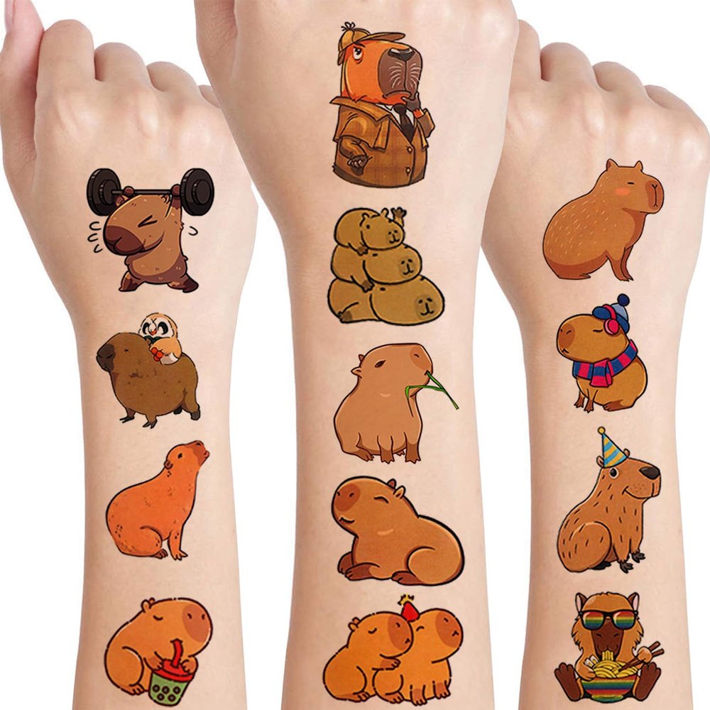 12 Sheets Capybara Temporary Tattoo Stickers, Capybara Birthday Party Supplies Decorations Goodie Bag Fillers Fake Tattoos Party Favors Fun Capybara Stuff Gifts School Classroom Rewards
