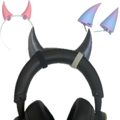 2x Demon horns for Headset/Cosplay - Made In USA - 20 Colors (Dual Black/Silver)