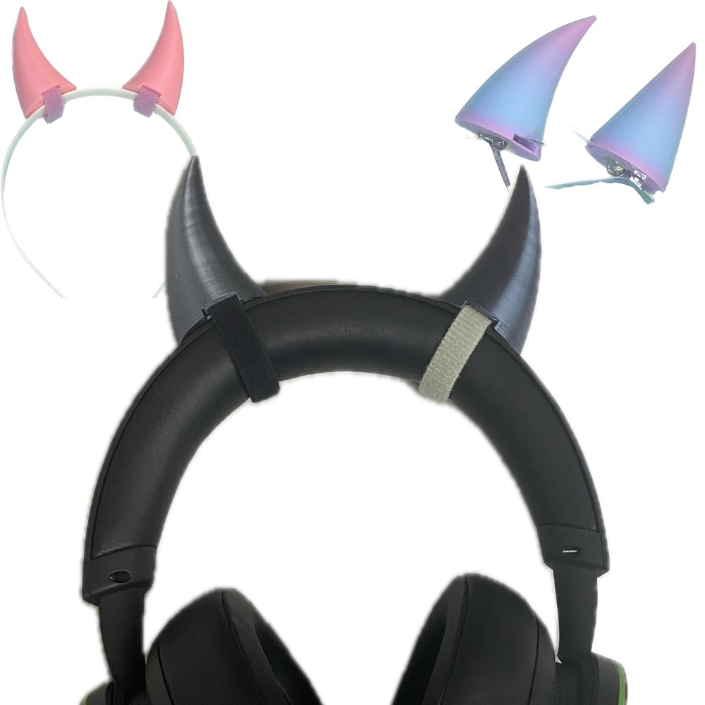2x Demon horns for Headset/Cosplay - Made In USA - 20 Colors (Dual Black/Silver)