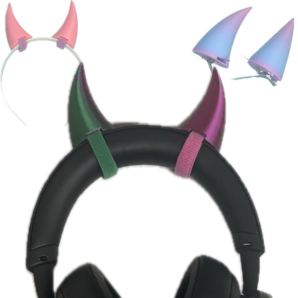 2x Demon horns for Headset/Cosplay - Made In USA - 20 Colors (Dual Green/Purple)