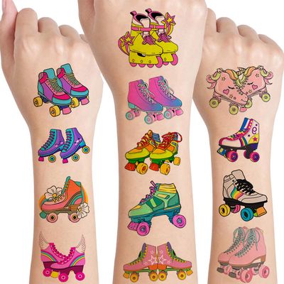 12 Sheets Roller Skate Temporary Tattoos, 80s 90s Roller Skating Birthday Party Supplies Decorations Roller Skating Party Favors Goodie Bag Fillers Party Game Gifts School Classroom Rewards