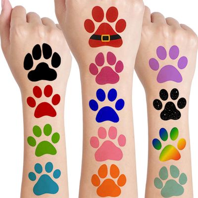12 Sheets Dog Paw Temporary Tattoos, Paw Print Birthday Party Supplies Decorations Cute Face Body Art Fake Tattoo Stickers Paw Print Party Favors Goodie Bag Fillers School Classroom Reward Gifts