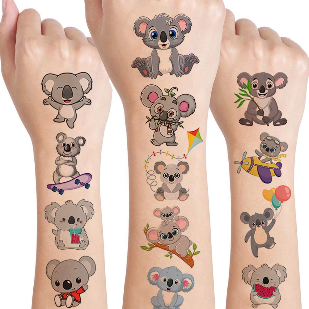 12 Sheet Koala Temporary Tattoos Stickers, Koala Birthday Party Supplies Decorations Cute Small Animal Fake Tattoos Stickers Koala Party Favors Goodie Bag Fillers School Classroom Reward Gifts
