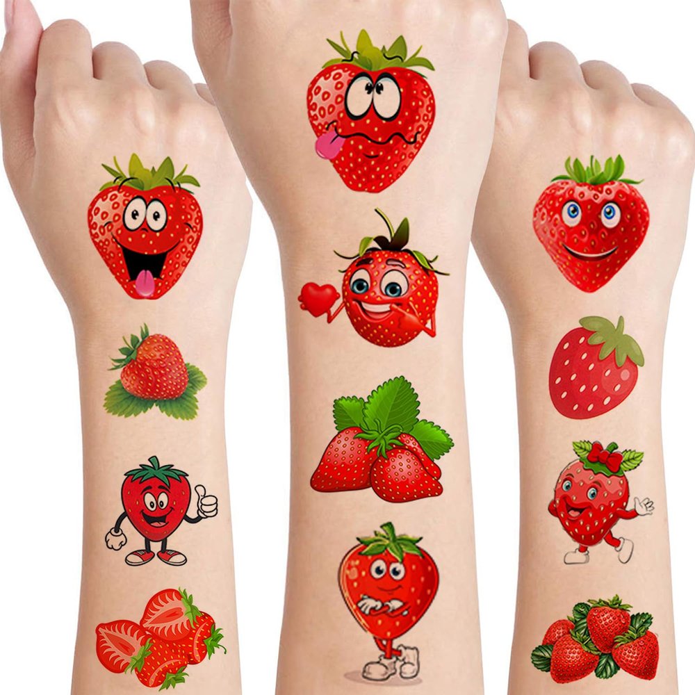 12 Sheets Strawberry Temporary Tattoos, Berry First Birthday Party Supplies Decorations Cute Fake Tattoos Strawberry Party Favors for Strawberry Gifts Goodie Bags Stuffers School Classroom Rewards