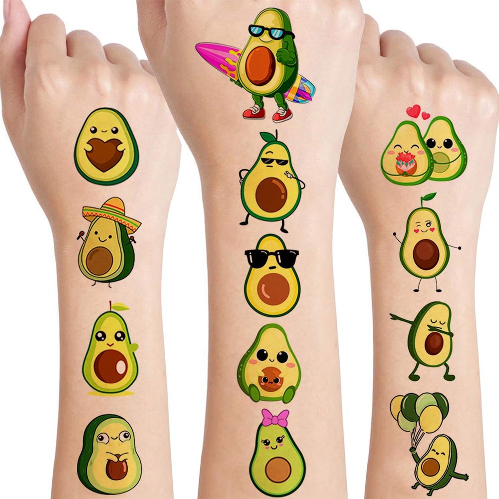 12 Sheets Avocado Temporary Tattoos Stickers Avocado Birthday Party Supplies Decorations Cute Fruit Face Fake Tattoos Party Favors Goodie Bag Fillers Party Gifts Games School Classroom Rewards