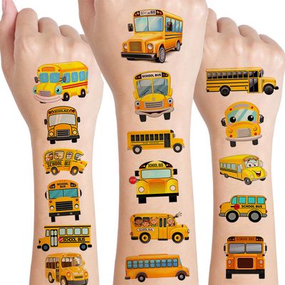 12 Sheets School Bus Temporary Tattoos Stickers, School Bus Birthday Party Supplies Decorations Transportation Stickers Cute Fake Tattoos Goodie Bag Fillers Party Favors School Classroom Reward Gifts