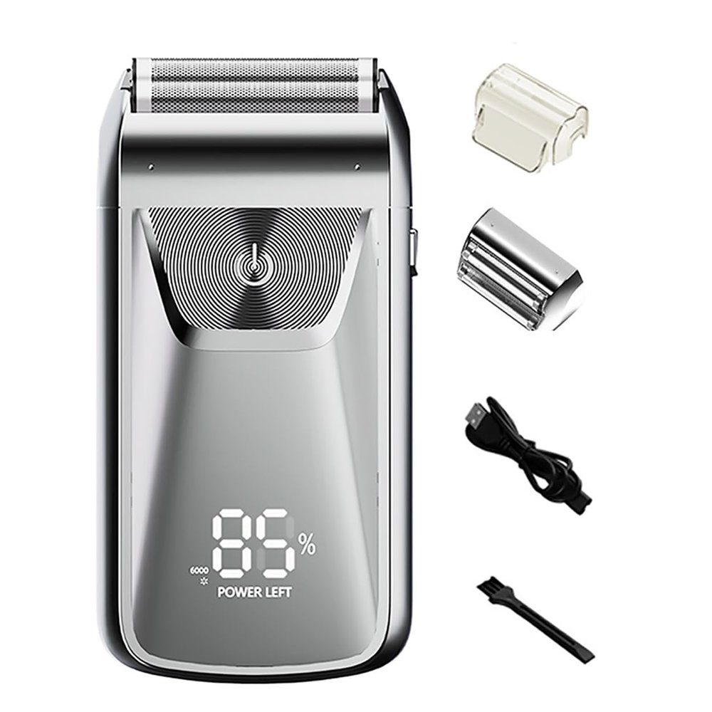 EKHOU Men's Shaver, Electric Razor Electric Shaver Rechargeable Shaving Machine for Men Shaver Beard Razor Wet-Dry Use Beard Trimmer (Color : Silver)