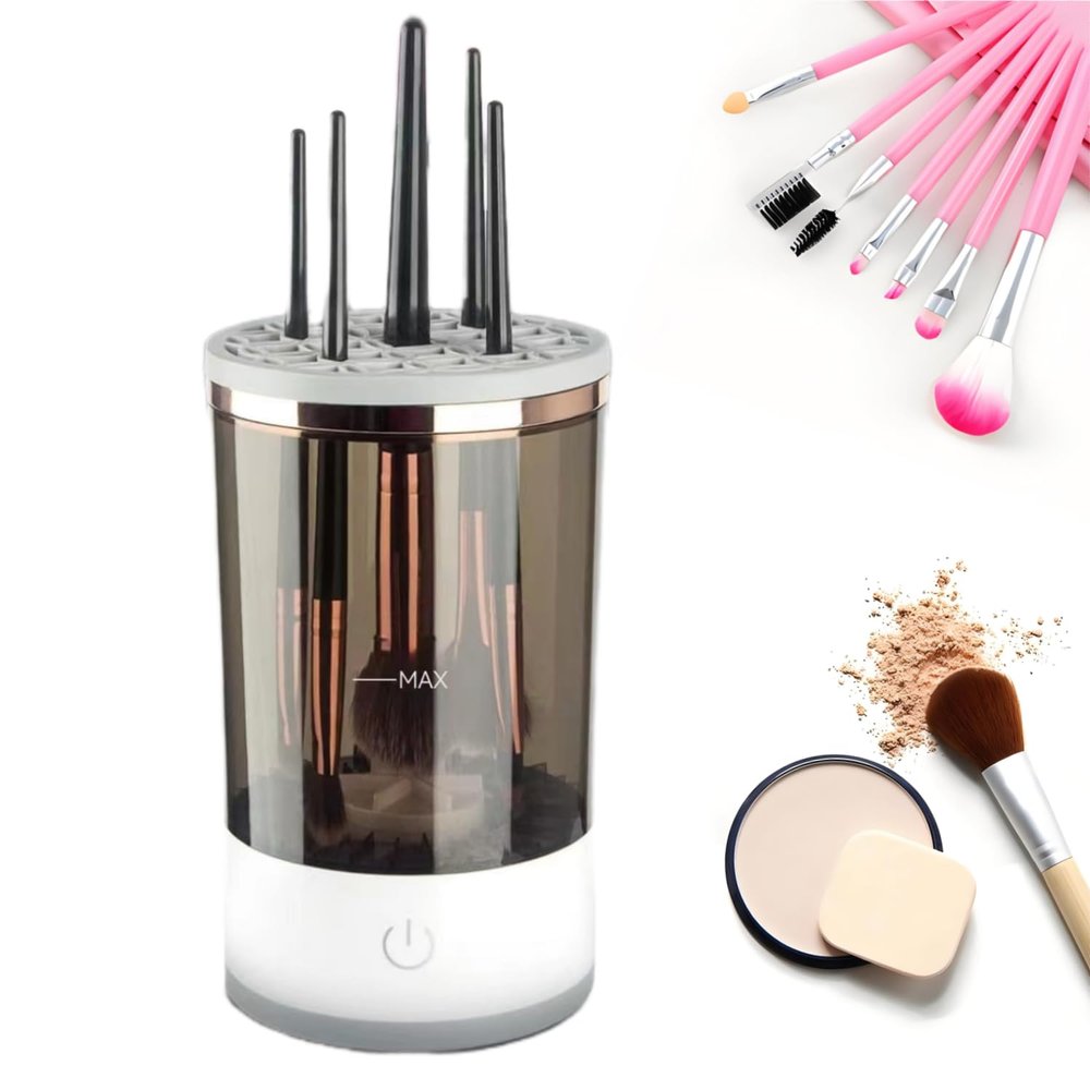 Generic Makeup brusn cleaner mini USB makeup brushcleaner machine makeup brush, suitable for various sizes of makeup brush beauty toolsGift for Women Wife Friends, White + Gray