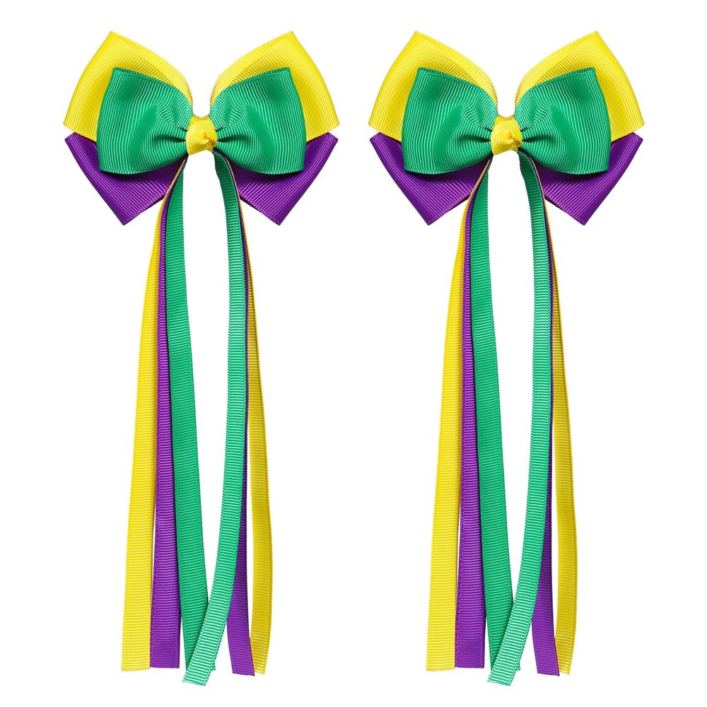 SUPCLIPS Mardi Gras Hair Bow Clips Long Tail Boutique Cheer Bow Hairpins Circus Carnival Hair Accessories for Kids Girls Women