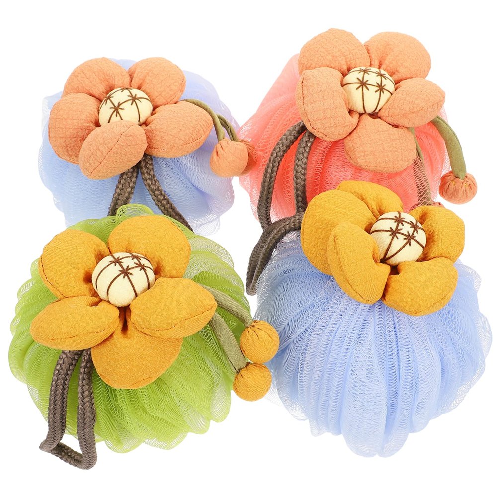 Angoily 4pcs Bath Shower Loofah Exfoliating Bubble Net Bath Scrubber for Boys and Girls Adults