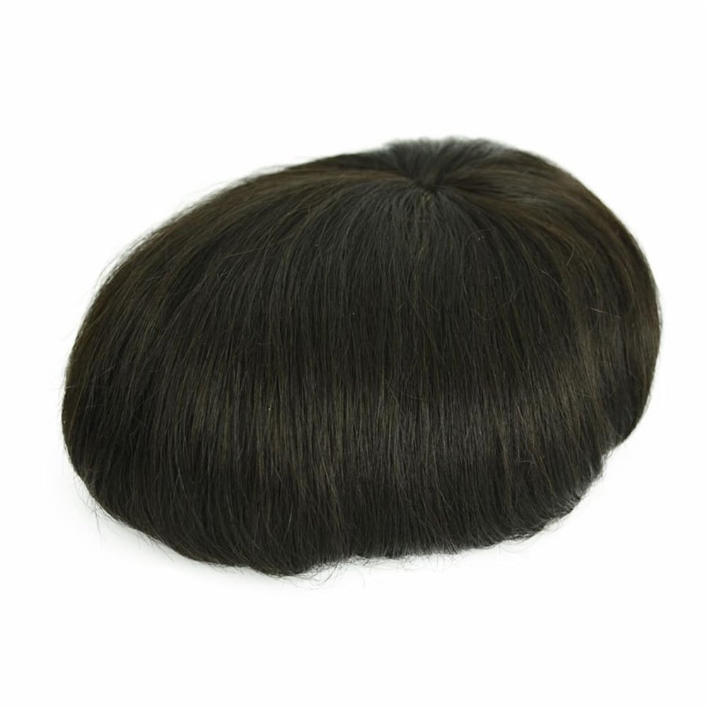 8x10 Natural Short for Man Human Hair Hand Tied Light for Hair Loss with Thin Hair Man Light Hairpiece (Black)