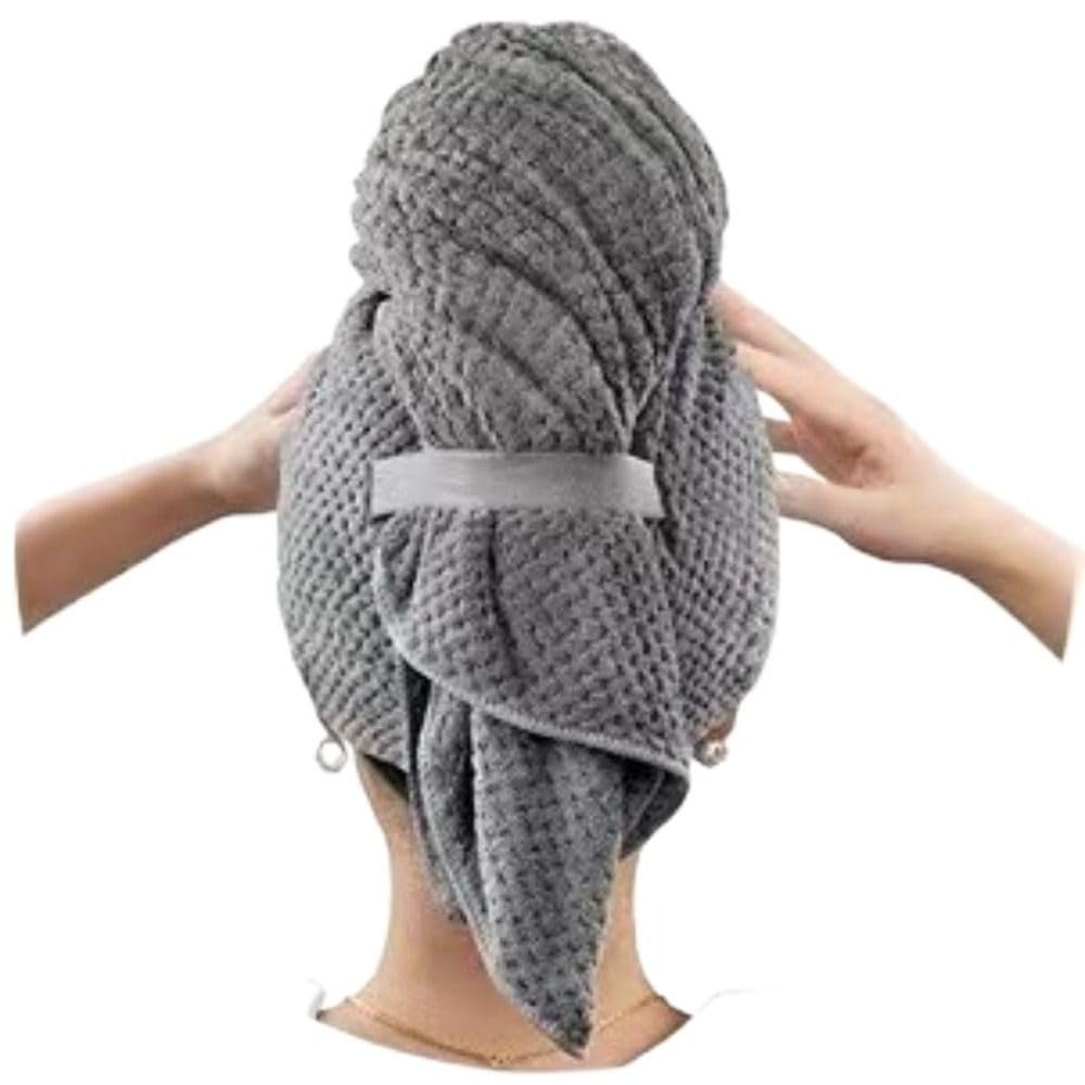 60 * 100cm Microfiber Hair Towel, Hair Turbans for Wet Hair, Drying Hair Wrap Towels for Women Girl Strong Water Absorbent(Gray)