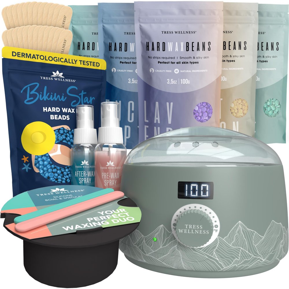 Tress Wellness Green Warmer Kit and Back Silicone Bowl with Bikini Wax