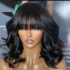 Hesperis Bangs Wig Short Body Wave Natural Human Hair Brazilian Scalp Top Full Machine Made Wigs Deep Wave Bob None Lace Wig Natural Color (8inch, 150% Density) view 1