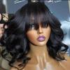 Hesperis Bangs Wig Short Body Wave Natural Human Hair Brazilian Scalp Top Full Machine Made Wigs Deep Wave Bob None Lace Wig Natural Color (8inch, 150% Density) view 3