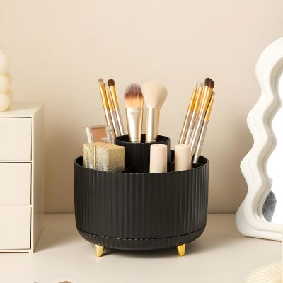 Makeup Brush Holder Organizer,360 Rotating Makeup Brush Organizer,5 Slot Make up Brushes Cup for Cosmetics, Nail Polish, Art Supply, Bathroom Vanity Desktop Organizer - Black