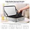 JUSRON Travel Makeup Bag With LED Mirror, Cosmetic Train Case with Light up Mirror, Portable Makeup Artist Organizer Bag with Adjustable Dividers, Makeup Brush Holder Storage (Sliver, Large) view 4