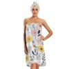 Bulletgxll Flowers with Leaves Women's Shower Wrap Towel Set of 3 Adjustable Spa Body Wrap Super Absorbent Bathrobe with Hair Towel & Headband view 1
