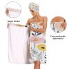 Bulletgxll Flowers with Leaves Women's Shower Wrap Towel Set of 3 Adjustable Spa Body Wrap Super Absorbent Bathrobe with Hair Towel & Headband view 4