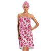 Bulletgxll Pink Leopard Spot Women's Shower Wrap Towel Set of 3 Adjustable Spa Body Wrap Super Absorbent Bathrobe with Hair Towel & Headband view 1