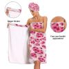 Bulletgxll Pink Leopard Spot Women's Shower Wrap Towel Set of 3 Adjustable Spa Body Wrap Super Absorbent Bathrobe with Hair Towel & Headband view 4