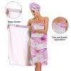 Bulletgxll Pink and Purple Butterfly Women's Shower Wrap Towel Set of 3 Adjustable Spa Body Wrap Super Absorbent Bathrobe with Hair Towel & Headband view 4