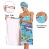 Bulletgxll Cartoon Sea Animals Women's Shower Wrap Towel Set of 3 Adjustable Spa Body Wrap Super Absorbent Bathrobe with Hair Towel & Headband view 4