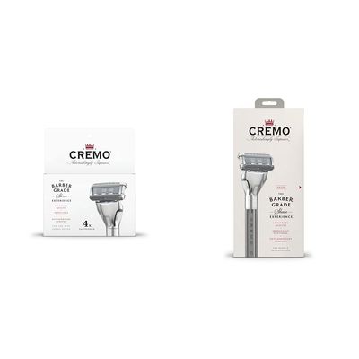 Cremo Astonishingly Superior Razor Refills, (4 Pack) & Astonishingly Superior Barber Grade Refillable System Razor