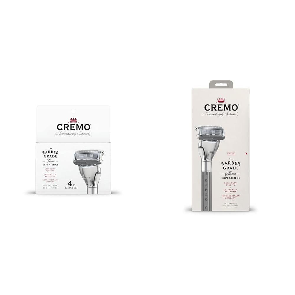 Cremo Astonishingly Superior Razor Refills, (4 Pack) & Astonishingly Superior Barber Grade Refillable System Razor