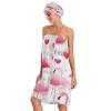 Bulletgxll Flamingos and Hearts Women's Shower Wrap Towel Set of 3 Adjustable Spa Body Wrap Super Absorbent Bathrobe with Hair Towel & Headband view 3