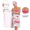 Bulletgxll Flamingos and Hearts Women's Shower Wrap Towel Set of 3 Adjustable Spa Body Wrap Super Absorbent Bathrobe with Hair Towel & Headband view 4