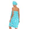 Bulletgxll Blue and White Dot Women's Shower Wrap Towel Set of 3 Adjustable Spa Body Wrap Super Absorbent Bathrobe with Hair Towel & Headband view 2
